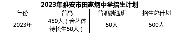 2024年雅安市雅安市田家炳中學招生計劃是多少？