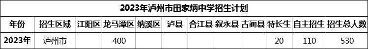 2024年瀘州市田家炳中學(xué)招生計劃是多少？