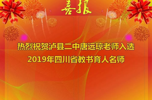 熱烈祝賀瀘縣二中唐遠(yuǎn)瓊老師入選2019年四川省教書育人名師