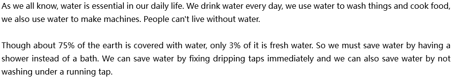 2020年中考英語(yǔ)滿分作文預(yù)測(cè)范文：節(jié)約用水