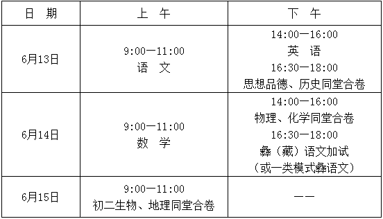 2020年涼山州中考時間是多久，會改變嗎？