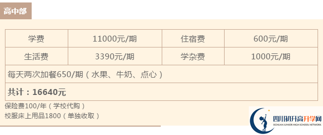 2021年雅安北附實(shí)驗(yàn)學(xué)校住宿費(fèi)用是多少？